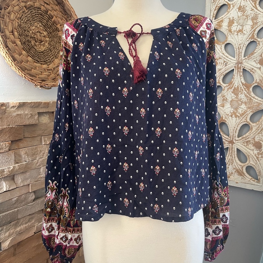 Elegant Navy Blue Boho baloose sleeves Blouse